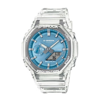 【CASIO 卡西歐】G-SHOCK 閃耀色彩 酷炫半透明雙顯錶款 藍_GA-2100BM-7A2_45.4mm