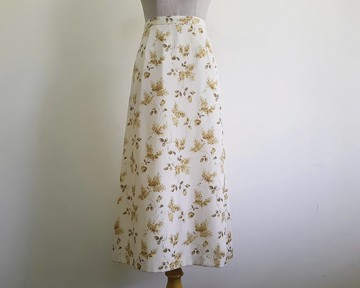 復古奶油棕印花裙 女款 A 字形 聚酯纖維 中長裙 M 28 腰圍