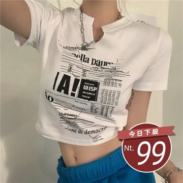 【台灣發貨】韓版V領字母短版上衣 衣服 女裝 t恤 短袖t恤 上衣【T562】