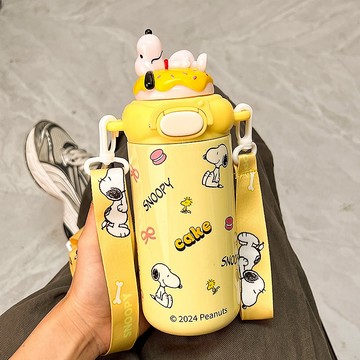 新款史努比保溫杯316不鏽鋼高顏值水杯便捷吸管杯子可愛兒童學生
