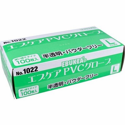 業務用No.1022 エブケアPVCグローブ 半透明 パウダーフリー 使捨手袋 L 100枚