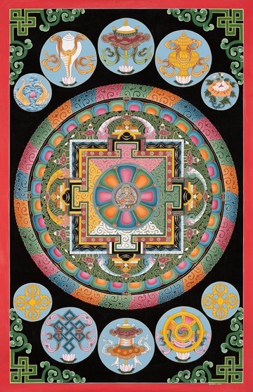 八吉祥上師曼陀羅唐卡 — 八吉祥的祝福