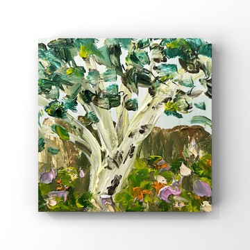 樺樹畫 原創藝術 小樺樹油畫 厚塗法 野花藝術