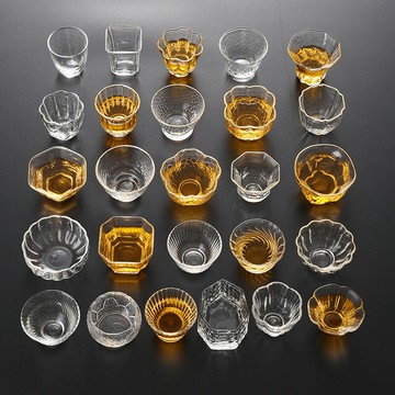 日式錘紋玻璃小杯茶杯單杯茶碗品茗杯主人耐熱杯功夫茶具配件茶杯