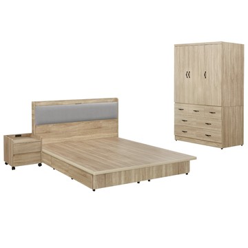 IHouse-沐森 房間4件組(床頭+收納抽屜底+衣櫃+邊櫃)單大3.5古橡