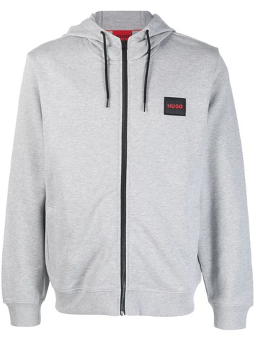 HUGO - logo-patch zip-up hoodie - men - Cotton/Cotton - XL - Grey