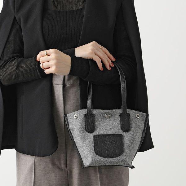 LONGCHAMP 黒ずむ ロゾ エッセンシャル レイエ ショッピングバッグ Lサイズ 