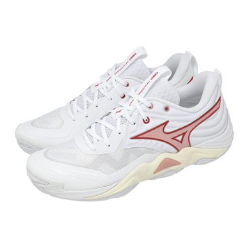 Mizuno 美津濃 排球鞋 Wave Momentum Elite 女鞋 白 紅 緩震 運動鞋 V1GC2512-73