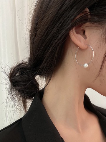 珍珠耳環新款潮耳環氣質網紅耳飾爆款圈圈耳環女純銀耳圈