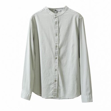 歐美單！雙面經編提花！舒適透氣！新款男士復古小立領長袖襯衫