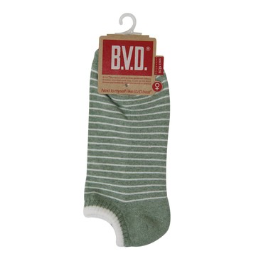 [家速配]BVD條紋毛巾底女踝襪(灰綠)