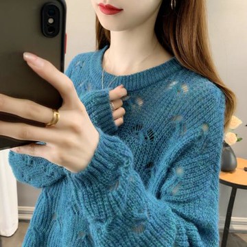 2024早春新款馬海毛春秋毛衣女裝短款寬松鏤空針織打底衫上衣薄款