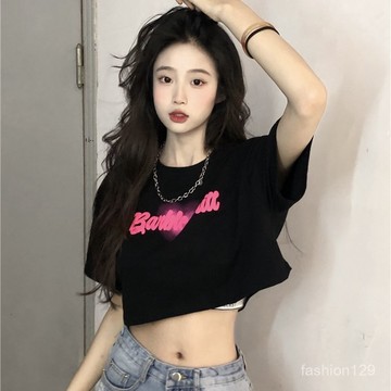 💛限時下殺💛2024新款韓版短袖T恤女設計感小衆露臍短款純慾風百搭上衣ins潮夏
