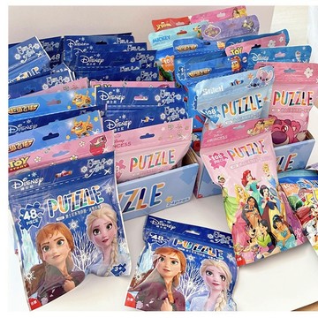 拼圖 鋁箔袋系列兒童拼圖 卡通圖案兒童袋裝拼圖108片 迪士尼草莓熊冰雪奇緣鋁箔袋拼圖 3-6歲幼兒童益智性學前教育玩具