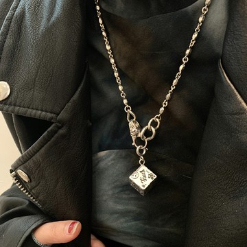 小寶s925純銀立體方塊涂鴉骰子吊墜女單墜項鏈掛墜輕奢銀飾僅吊墜