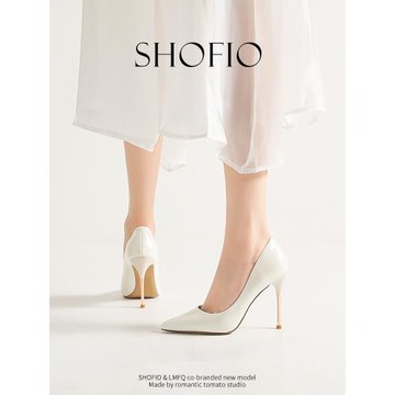 羅曼風情真皮米色高跟鞋細跟性感漆皮女鞋百搭尖頭氣質淺口單鞋女