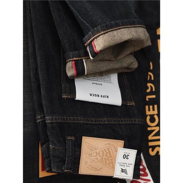 紅白赤耳丹寧牛仔褲深色春秋新款原色美式復古合體直筒休閑長褲男