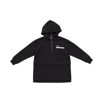 【ERSS】假2件寬鬆風開衩大帽T  黑色 【K60192】