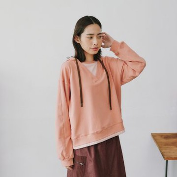 【Dailo】假兩件開襟繡花標細節帽T 粉 綠 卡(魅力商品)