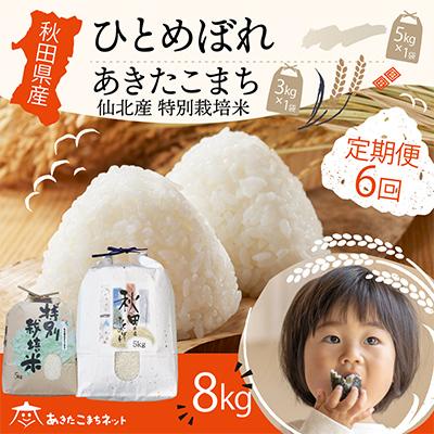 ふるさと納税 秋田市 秋田県産ひとめぼれ5kg・仙北産あきたこまち特栽米3kgセット 全6回