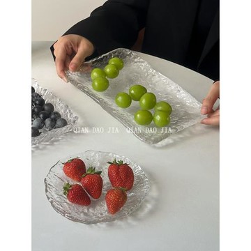 日式ins風輕奢高級水果盤家用玻璃點心碟長方形圓形甜品零食收納