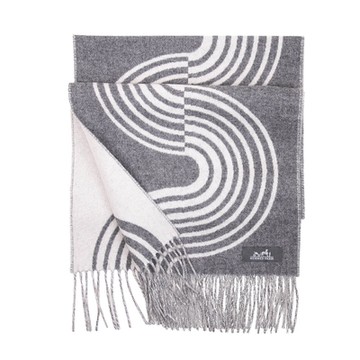 HERMES Casaque Vague喀什米爾雙面圍巾(灰色 / 象牙白)