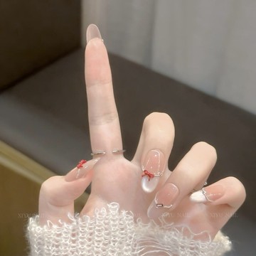 純手工可愛新款高級穿戴甲蝴蝶結顯白溫柔法式貓眼可拆卸美甲貼片