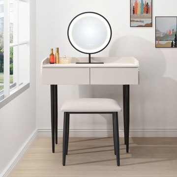 Boden-安塔2.7尺岩板化妝桌/鏡台/梳妝台(附燈光功能化妝鏡及化妝椅)-80x45x132cm