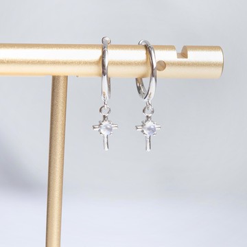 月光石925純銀十字架耳釦耳環