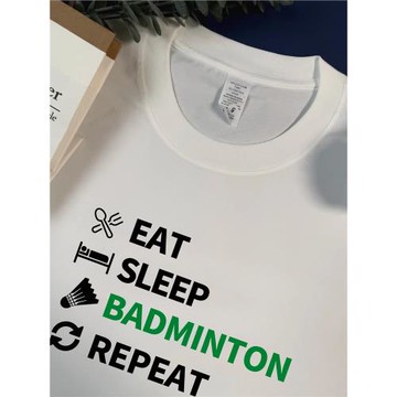綠字母BADMINTON羽毛球圖標短袖T恤單面運動趣味印花情侶百搭男女