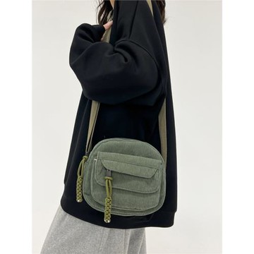 復古百搭原宿燈芯絨單肩斜挎包包女學生簡約日系休閑帆布手機包