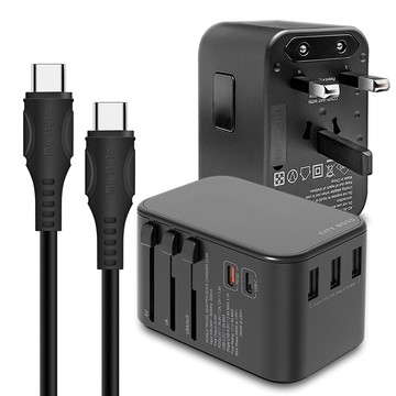 city萬用轉接頭pd快充33w急速充電器-黑+ul認證type-c to c 閃充傳輸線黑2m