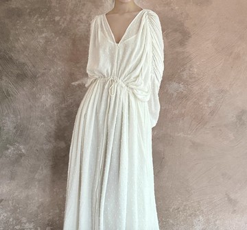 法式復古 / 古典v領連身裙 / 褶皺波點