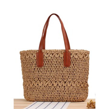 店長推薦夏季ins新款鏤空編織包時尚紙繩單肩草編包休閑沙灘女包