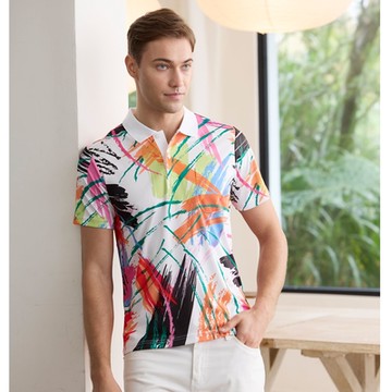 LEIDOOE刷漆印花細針雙面排汗男短POLO衫(96126)