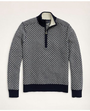 Brooks Brothers Men's Big & Tall Wool Nordic Half-Zip Sweater | Navy/White | Size 4X Tall