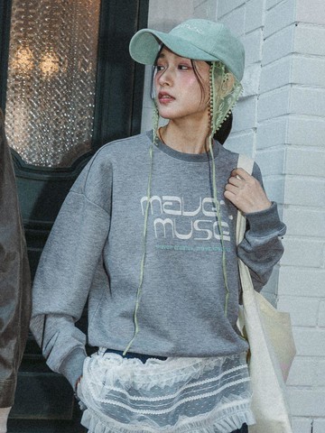 Loose-fit Crop Embroidered Sweatshirt [French Grey] (MWXFWF901GYFR)