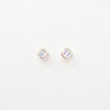 925純銀 冰鑽 方形 彩光水晶 耳針耳環-耳夾