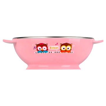 Edison 愛迪生 貓頭鷹ST不鏽鋼湯碗 390ml 304(18/8)高級不鏽鋼設計  粉色  1個