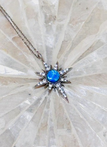 日月星辰系列——夜空中的北極星・藍色蛋白石純銀項鍊