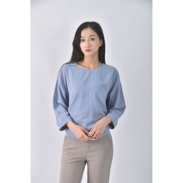 (L) tiff棉質側綁帶藍色長袖上衣二手衣