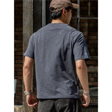 鹿畔230g竹節棉圓領T恤男純色 2025夏季新款戶外透氣純棉插肩短袖