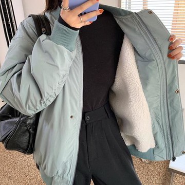 羊羔毛棒球服女秋冬2025歐貨爆款棉襖加絨加厚飛行員夾克棉服外套