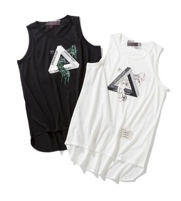 FINDSENSE MD 日系 潮 男 休閒簡約 寬鬆無袖 幾何字母人物圖案 無袖T恤 無袖背心 圖案背心