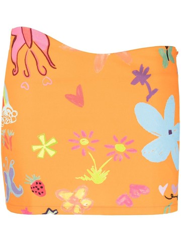 Collina Strada - floral-print asymmetric mini skirt - women - Cotton - M - Orange