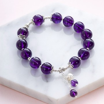 烏拉圭紫水晶925泰銀手鍊 | 純銀手鏈 天然水晶客製 | 可拆卸吊墜