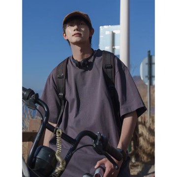 精梳棉純色小領口短袖t恤男款夏季寬松大碼純棉打底衫男生上衣服