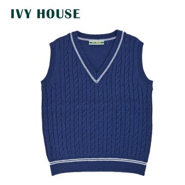 IVY HOUSE常春藤 經典純毛V領繩股毛衣背心561508(110CM~160)
