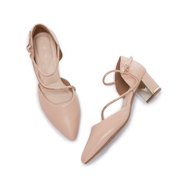 芯太軟 尖頭水鑽繞鏡面踝粗高跟鞋 粉 (6M3191)