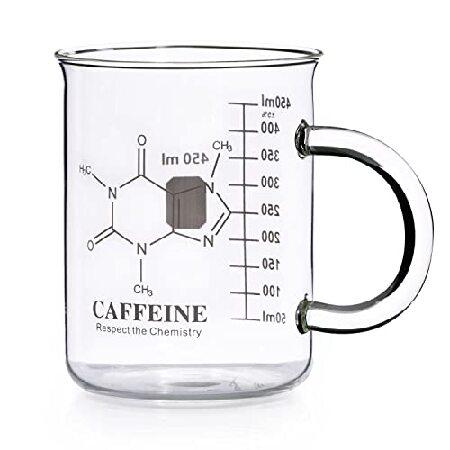 Caffeine Beaker Mug, Caffeine Molecule Mug Chemistry Mug 16 oz Borosilicate Glass Coffee Mugs with Handle and Measuring for Coffee, Latte, Tea or Ho